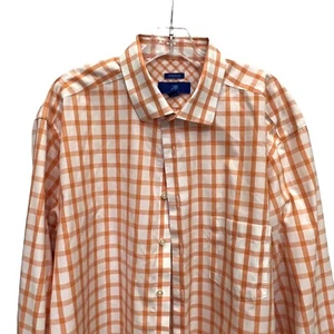 EGARA Modern Fit Long Sleeve Non Iron Orange Gingham Shirt Button Front , XXL - Picture 1 of 9