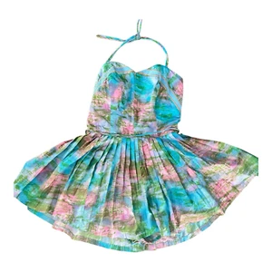 Vintage 60s Lord & Taylor Sizzler Halter Mini Dress Full Skirt Union Pastel Sz 6 - Picture 1 of 17