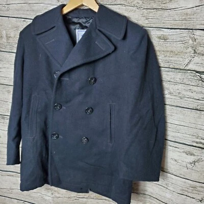 US Navy USN DSCP Quarterdeck Peacoat Men's 36S Black Wool - Image 1 of 4