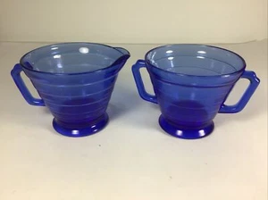 Vintage 3” Hazel Atlas Modern-tone Cobalt Blue Creamer & Sugar Bowl Set. EUC - Picture 1 of 6