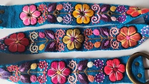 beautiful flower belt embroidered Peru, color Blue, NEW! - Picture 1 of 3