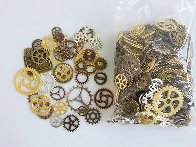 50 x Mixed Steampunk Cogs and Gears Clock Hand Charms Silver Bronze Gold Copper - Image 1 of 4