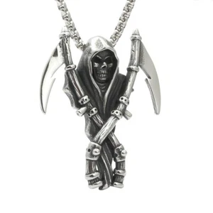 Collar colgante de acero inoxidable para hombre con esqueleto de muerte calavera parca - Imagen 1 de 4