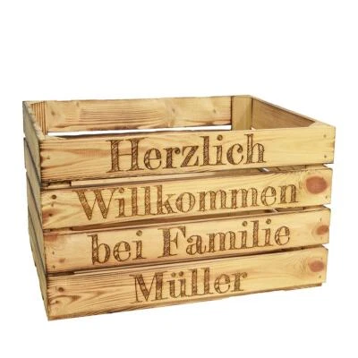 Geflammte Holzkiste 50x40x30cm mit Gravur Obstkiste Weinkiste Kiste Schuhregal - Bild 1 von 4