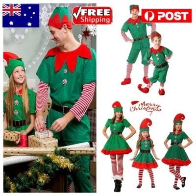 Adult Kids Elf Costume Christmas Fancy Dress Xmas Santa Helper Outfit Cosplay AU - image 1 of 4