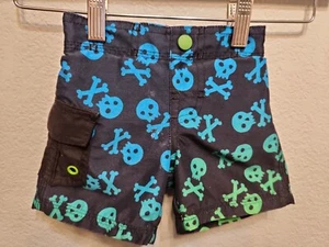 Gymboree Black Swim Shorts with Skull & Bones Blue/Green Print, Baby 3-6mos - Picture 1 of 5