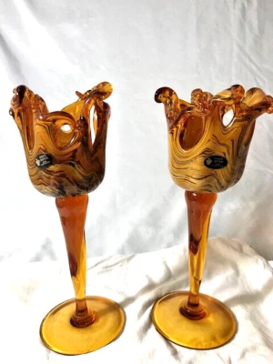 Vtg Set of White Crystal Hand Made In Italy Tinted Twisted Stem Art Glass, VGUC - Изображение 1 из 4