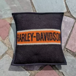 Harley-Davidson Square Black Orange Fleece Throw Pillow Motorcycle Biederlack - Picture 1 of 12