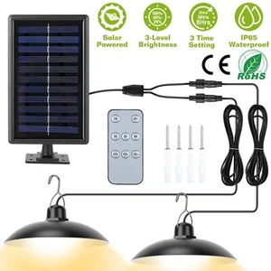 1/2 Head Solar Pendant Lights Garage Shop Shed Barn Lamp with Remote Dimmable - Picture 1 of 18