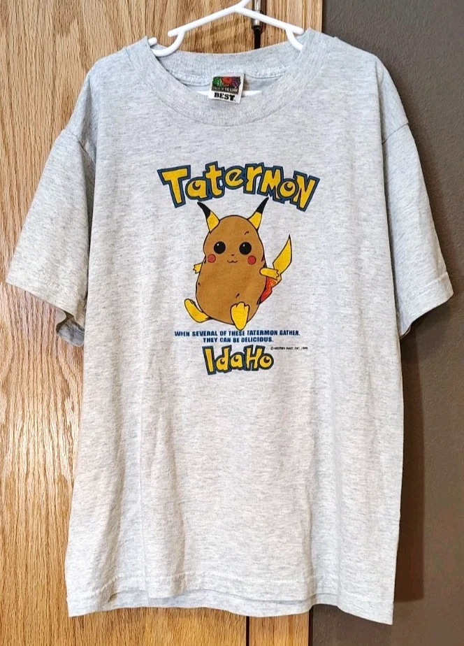 VINTAGE 1999 TATERMON IDAHO POKEMON PIKACHU PARODY T-SHIRT YOUTH KIDS 14/16 - Image 1 of 4