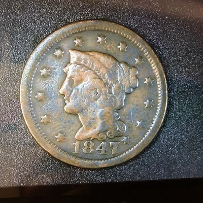 Moeda de centavo grande cabelo trançado 1847/7 LG over Sm 7 1c - Imagem 1 de 2