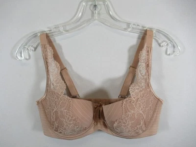 Ashley Graham Keyhole Bow Demi Bra 32DDD Beige Underwire Lace Stripe - Image 1 of 4