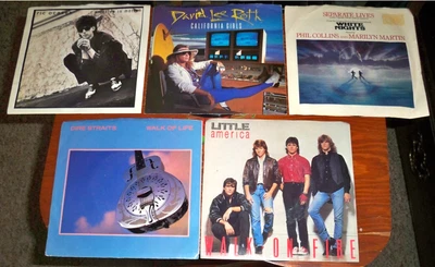 5 VINYL 45s: RIC OCASEK DIRE STRAITS LITTLE AMERICA PHIL COLLINS DAVID LEE ROTH! - Imagem 1 de 4