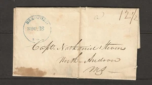 Stati Uniti novembre 1838 lettera senza timbro, tasso 12 1/2, Bradford VT a North Andover MA - Foto 1 di 3