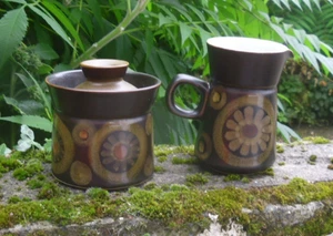 Denby Arabesque Lidded Sugar Bowl & Cream Jug Hand Painted Vintage Stoneware - Picture 1 of 11