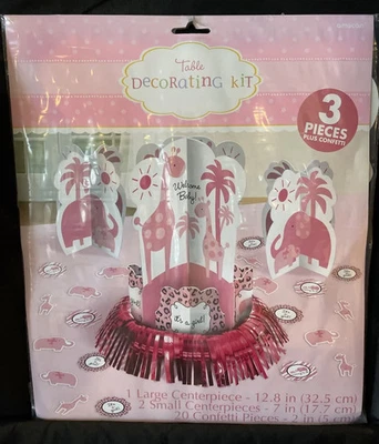 It's a Girl Sweet Safari Zoo Baby Shower Centerpieces + Confetti Party Supplies - Image 1 of 4