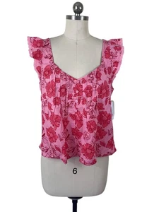 Jessica Simpson Babydoll Smock Top Womens Large NWT Pink Floral Cottage Boho - Picture 1 of 9