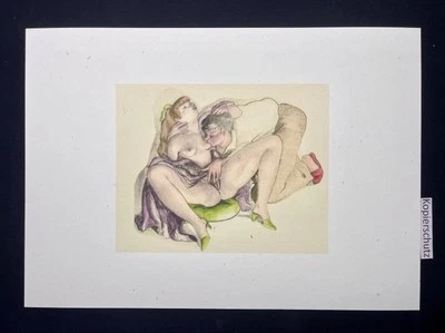 Erotischer Kunstdruck Akt von Suzanne Ballivet - „wank her“ von 1950 - Bild 1 von 2