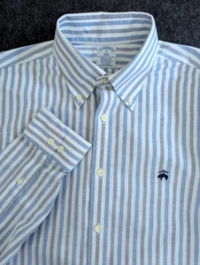 Y2K Brooks Brothers Shirt Mens M Blue Gray Stripes Oxford Cloth Button Down EUC - Picture 1 of 9