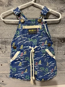 Vtg OshKosh B’gosh Overalls Sailboats Nautical Size 3/6 months USA Made Rare - Picture 1 of 4