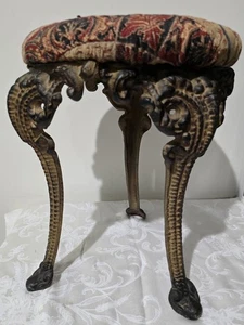 Taburete tapizado estilo victoriano de 1900 con cara de elefante y tronco patas de hierro fundido ~16" - Imagen 1 de 17