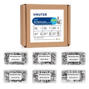 Vmuter 469 Teile SAE Nietmuttern Kits, 304 (18-8) Edelstahl Flachkopf Nietmutter... - Bild 1 von 7