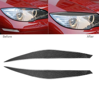 Cubierta de párpado de párpados de faros de fibra de carbono 2 piezas para BMW X6 E71 2008-2014  Foto 1 de 4