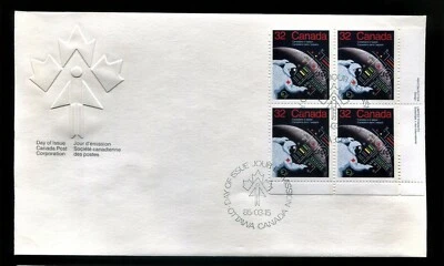 CANADA First Day Cover 1985-03-15 Canadians in Space 4x32¢ L. L. CORNER BLOCK - Image 1 of 2