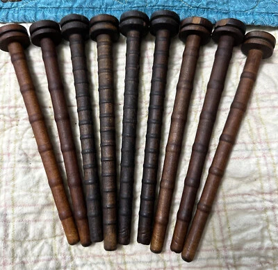Vintage Wooden Textile Mill Spindle Spool Bobbin Lot 9 PC 12” - Image 1 of 4