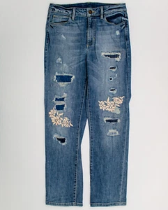 Pantalones de mezclilla para mujer GUESS bordados parcheados en apuros [28x28] - Imagen 1 de 6