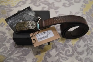 NUEVO EN CAJA DSQUARED2 Cinturón Hebilla Cuero Marrón Plata 37" - 41" Hombre - Imagen 1 de 3