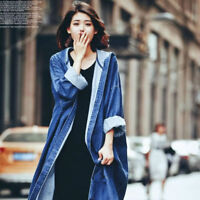 New Women Casual Denim Trench Coat Hooded Spring Outwear Loose Jacket Long Parka