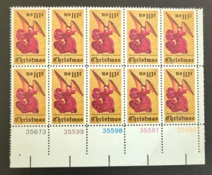 10 CENT Christmas: Angel Altarpiece SCOTT # 1550 PLATE BLOCK OF 10 MNH 1974 - Picture 1 of 2