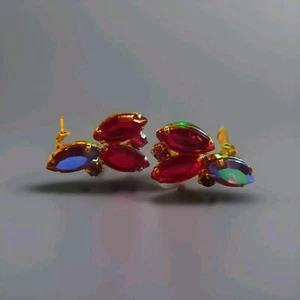 VINTAGE JULIANA D&E RUBINROTER CLUSTER CLIP-ON-OHRRINGE IM MARQUISESCHLIFF - Bild 1 von 17