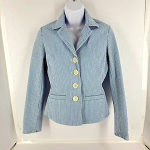 Talbots Womens Blue Striped Cropped Seersucker Blazer Lightweight Jacket Size 4P - Picture 1 of 7