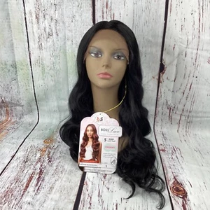 "Peluca frontal de encaje Boss onda cuerpo largo negro azabache palo de rosa #1 parte profunda sintética" - Imagen 1 de 7