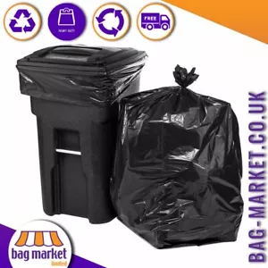 Large Black Bin Bags Sacks 120 Gauge x 200 - Medium Duty 10kg, Rubbish, Refuse - Picture 1 of 15