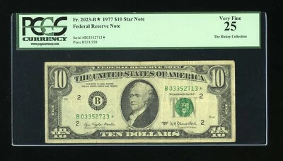 DBR 1977 $10 FRN New York STAR Fr. 2023-B* PCGS 25 Serial B03352713* - Image 1 of 2