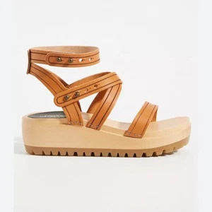 Swedish Hasbeens Jess Platform Sandals Brown Leather Strappy EU 38 Boho Preppy - Picture 1 of 11