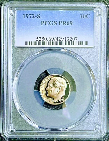 1972-S Roosevelt DIME 10c Ten Cent PROOF COIN 1972 S PCGS PR69 ZERO POP HIGHER Cover