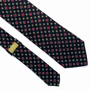 BRIONI ITALY SILK TIE FLOWERS GEOMETRIC BLACK LUXURY NECKTIE  - Picture 1 of 4
