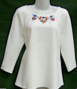 TUNICA TOP MARKS & SPENCER AVORIO CON PERLINE SCOLLO A SCOOP TAGLIE 14-24 - Foto 1 di 6