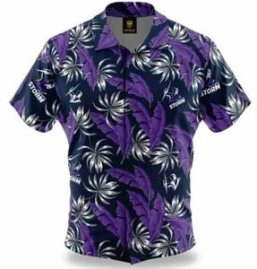 MELBOURNE STORM NRL TEAM LOGO 'PARADISE' SHORT SLEEVE BUTTON UP HAWAIIAN SHIRT - Picture 1 of 1