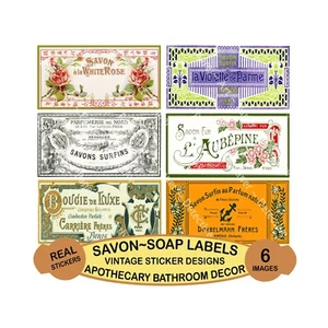 French Soap Label Stickers, Colorful Bathroom Savon Décor, Cut-Peel Sheet, 522 - Picture 1 of 1