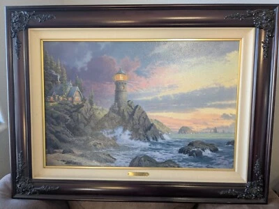 Thomas Kinkade ~ Roca de la Salvación ~ 18" x 27" G/P Certificado de Autenticidad # 356/1100 Óleo sobre Lienzo Foto 1 de 4