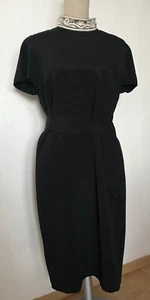 Escada by Margareta Ley Black Silk Midi Dress Size D40 Embroidered Collar - Picture 1 of 9