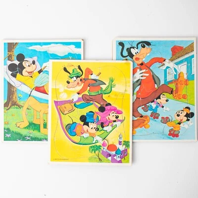 Vintage Walt Disney Mickey Mouse Lot of 3 Jigsaw Puzzles with Mickey & Goofy - Image 1 of 4