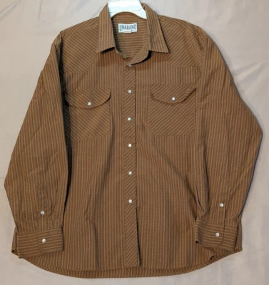 Haband Mens Quality & Comfort XL Shirt Brown Striped Pearl Snap Button Up - Image 1 of 4