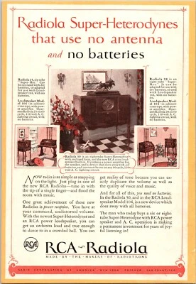 PRINT AD 1926 RCA Radiola 25 28 Super-Heterodynes No Antenna No Batteries 6 x 9 - Image 1 of 3