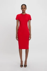 Victoria Beckham tomatenrotes T-Shirt tailliertes Etuikleid Gr. 16 neu mit Etikett $ 1390 - Bild 1 von 6